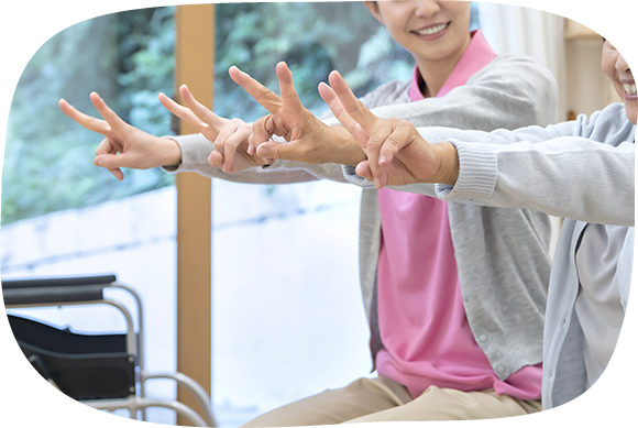 朝の体操（認知症予防・⼿指運動）